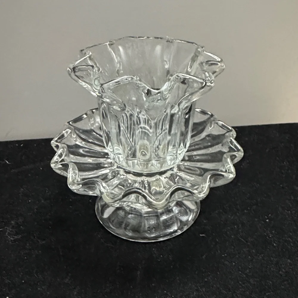 Vintage PartyLite Chantilly Clear Glass Votive Candle Holder with Ruffled Edges